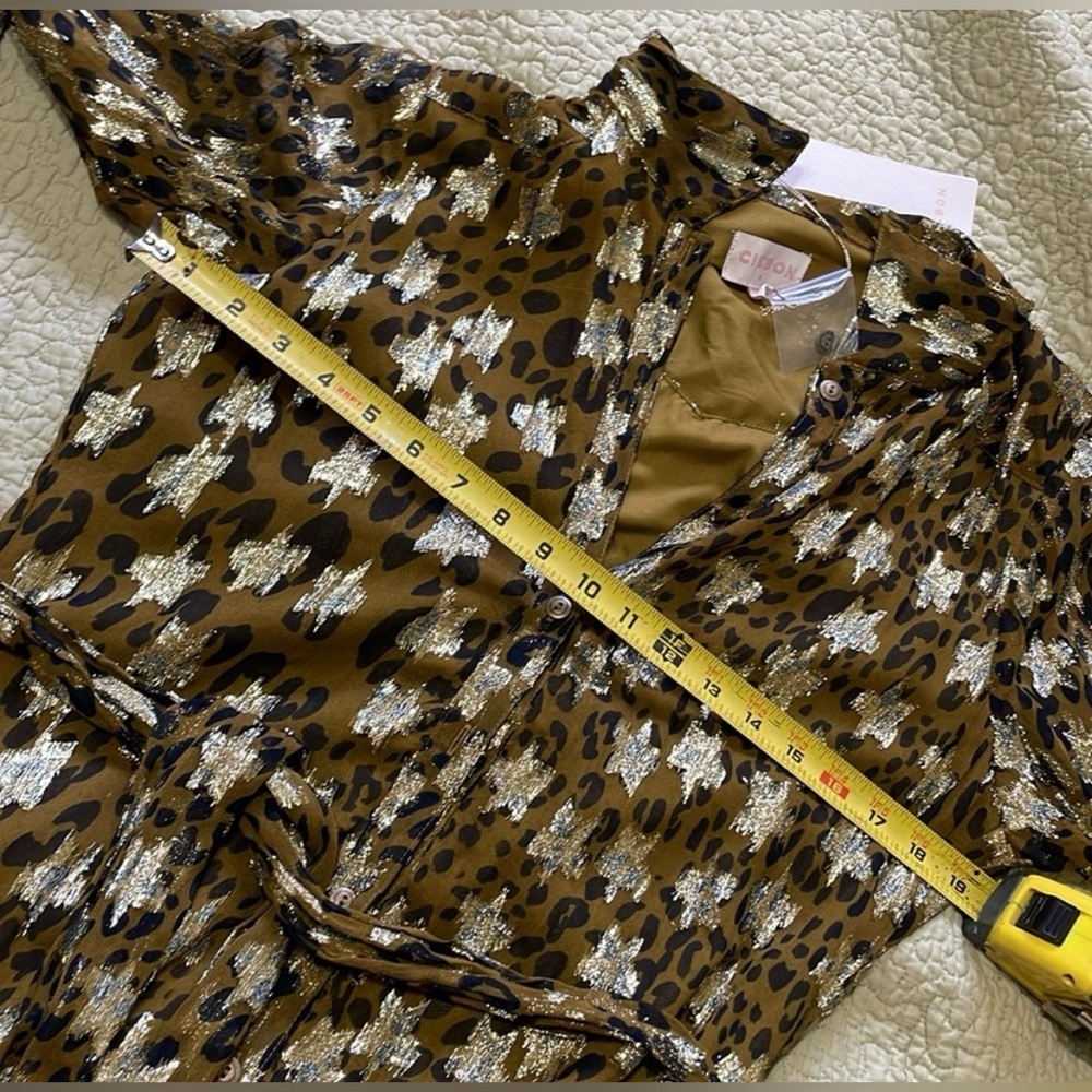 Ceibon leopard print and metallic gold Lorax stars button down dress